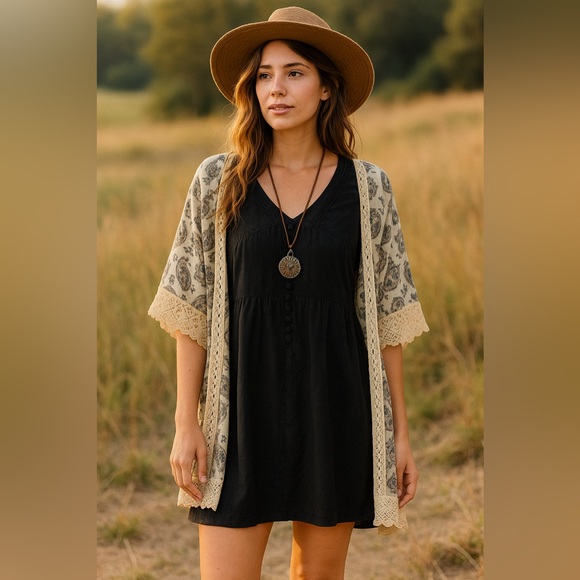 Dresses & Skirts - Blue Rain Black Boho Mini Dress L | Lined, Button Detail